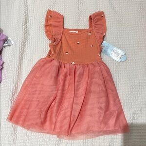 Cat & Jack Coral Kids Dress with Ruffle Sleeves
